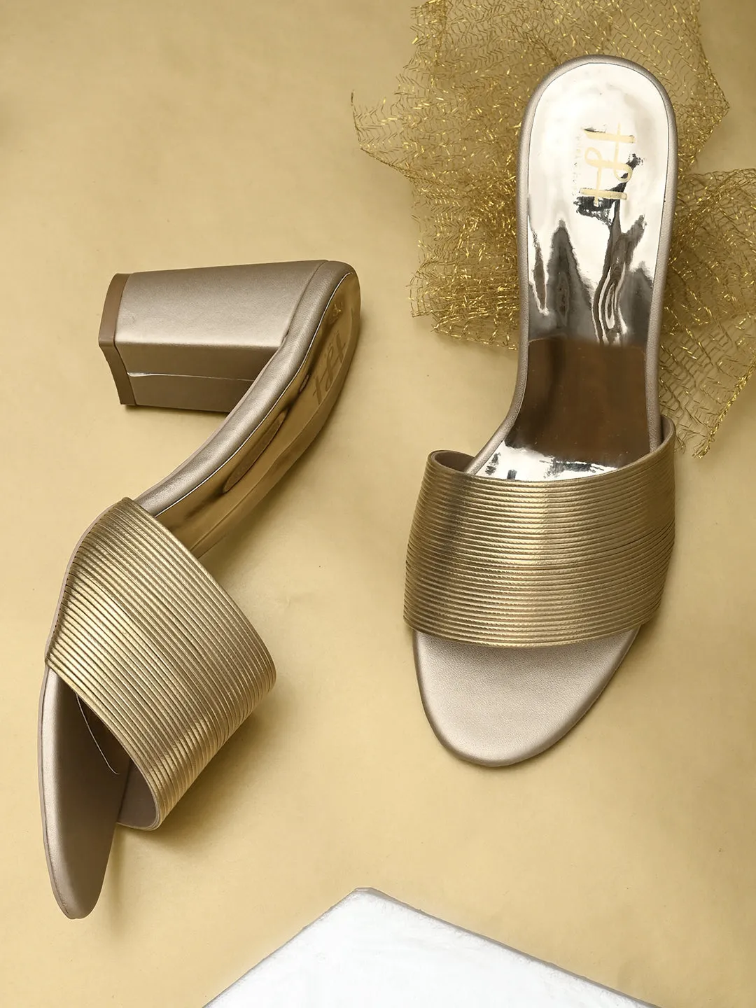 Hydes N Hues Gold-Toned Block Heels