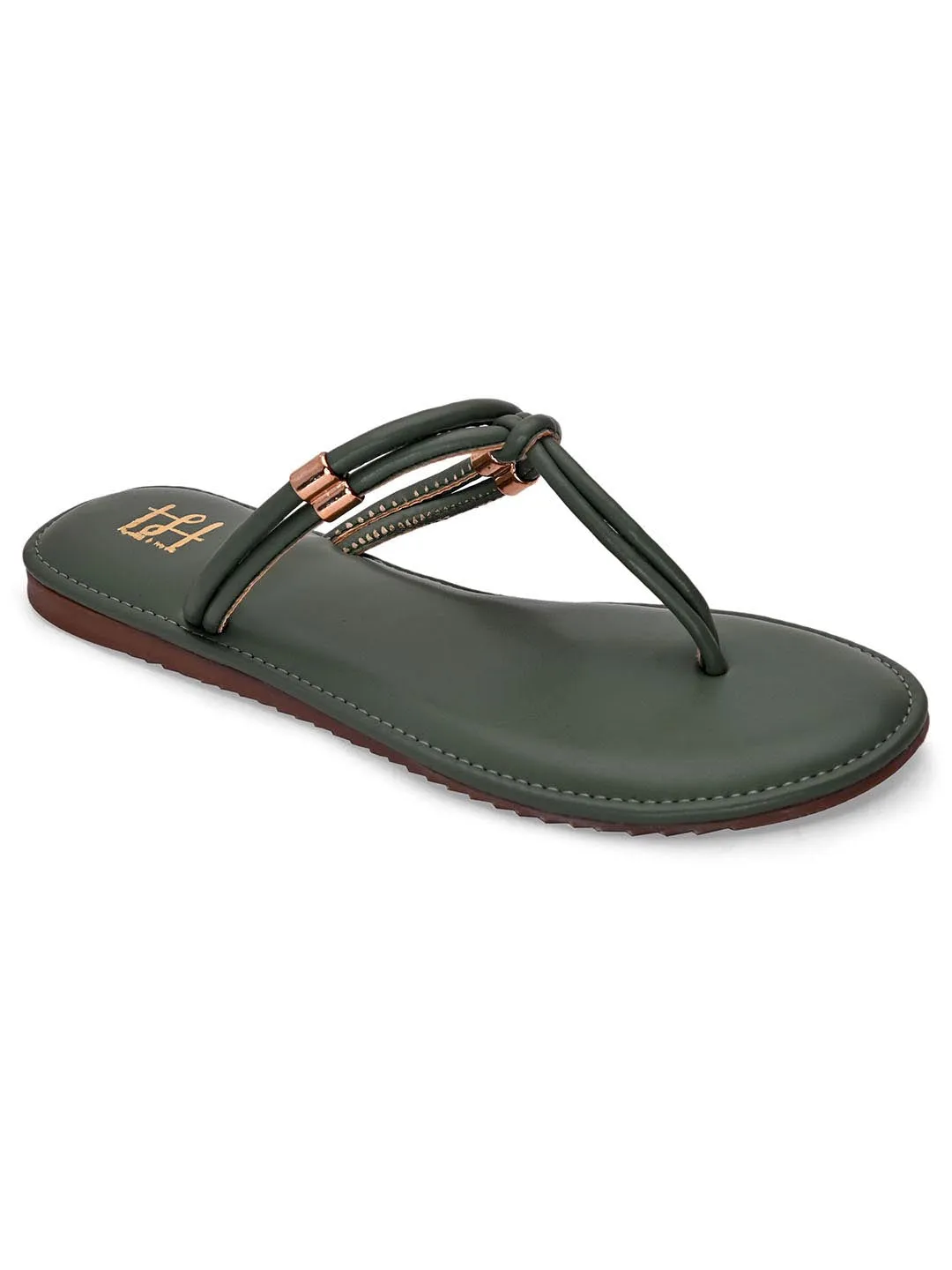 Hydes N Hues Women Green T-Strap Flats