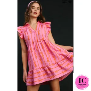I See You There Pink Bow Printed Dress