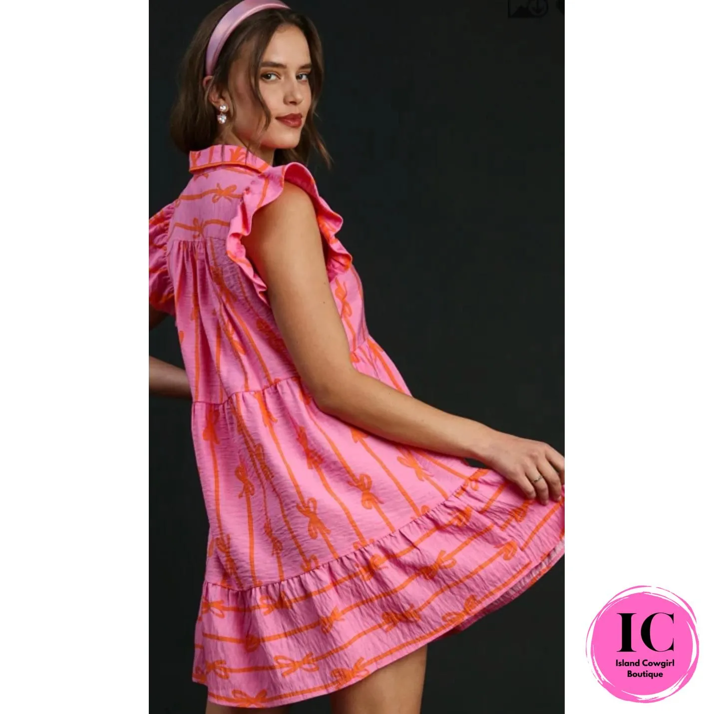 I See You There Pink Bow Printed Dress