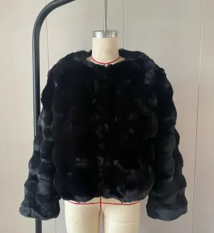 Imitation Fur Plush Collarless White Fur Coat