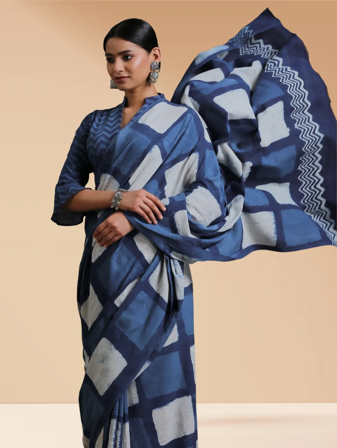 Indigo Box Hand Block Cotton Saree