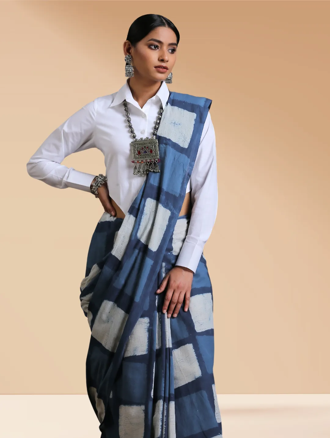 Indigo Box Hand Block Cotton Saree
