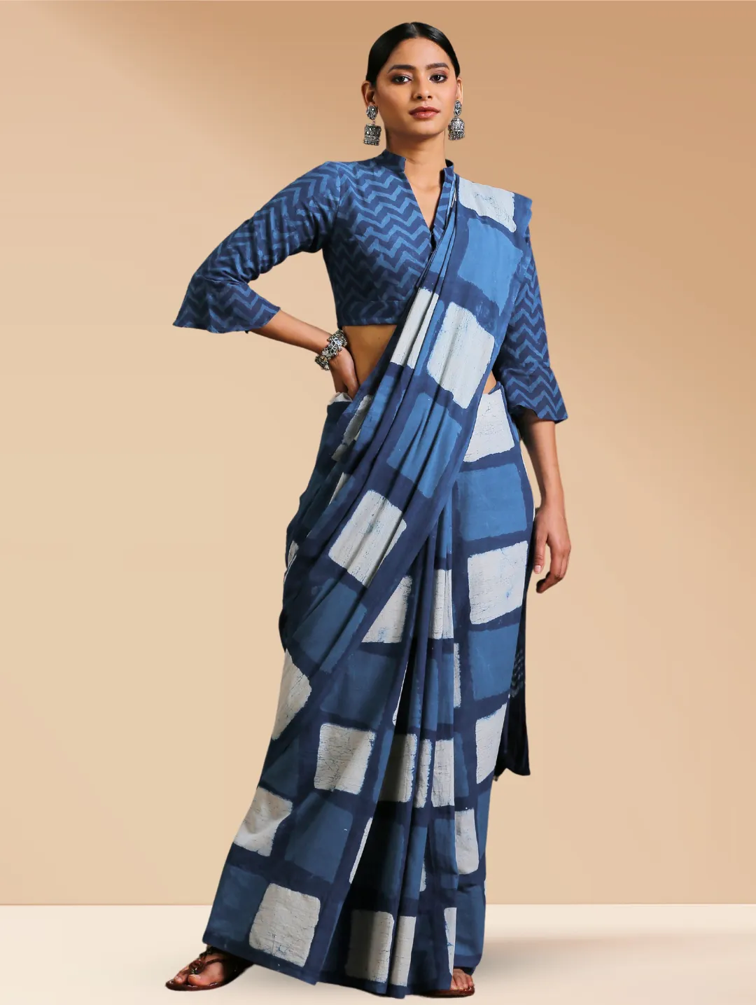 Indigo Box Hand Block Cotton Saree