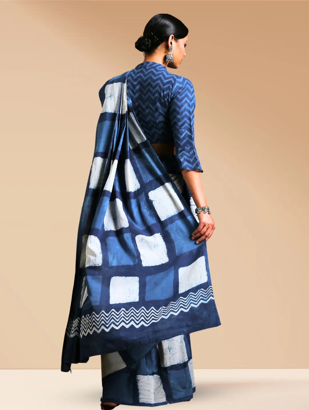 Indigo Box Hand Block Cotton Saree