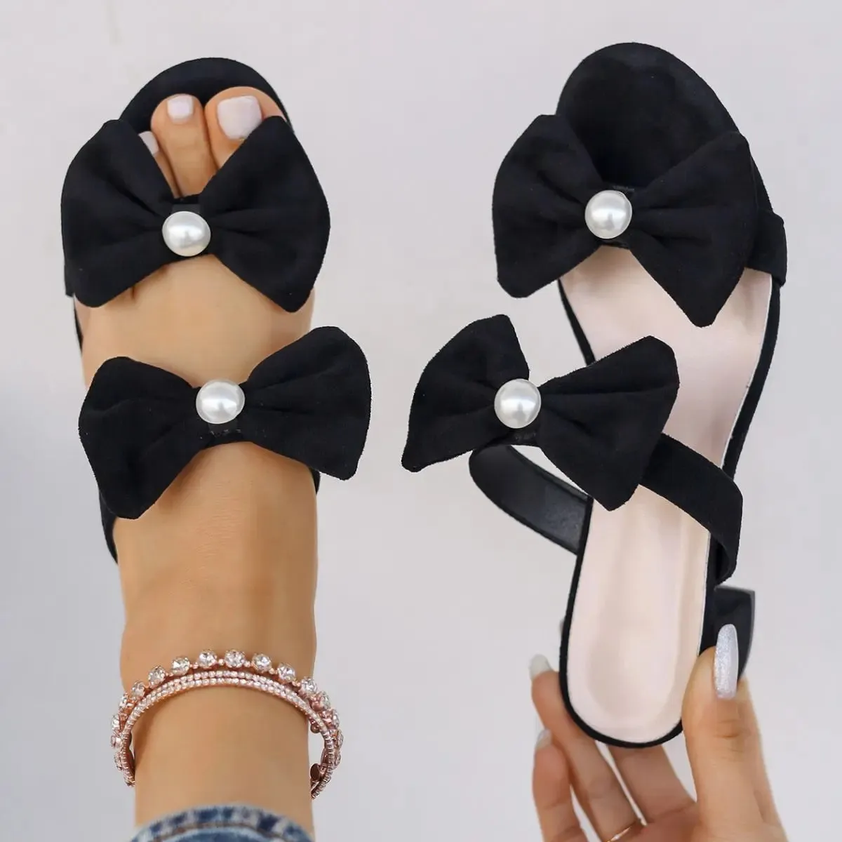 'Ivanna' Double Bow Strap Block Heels