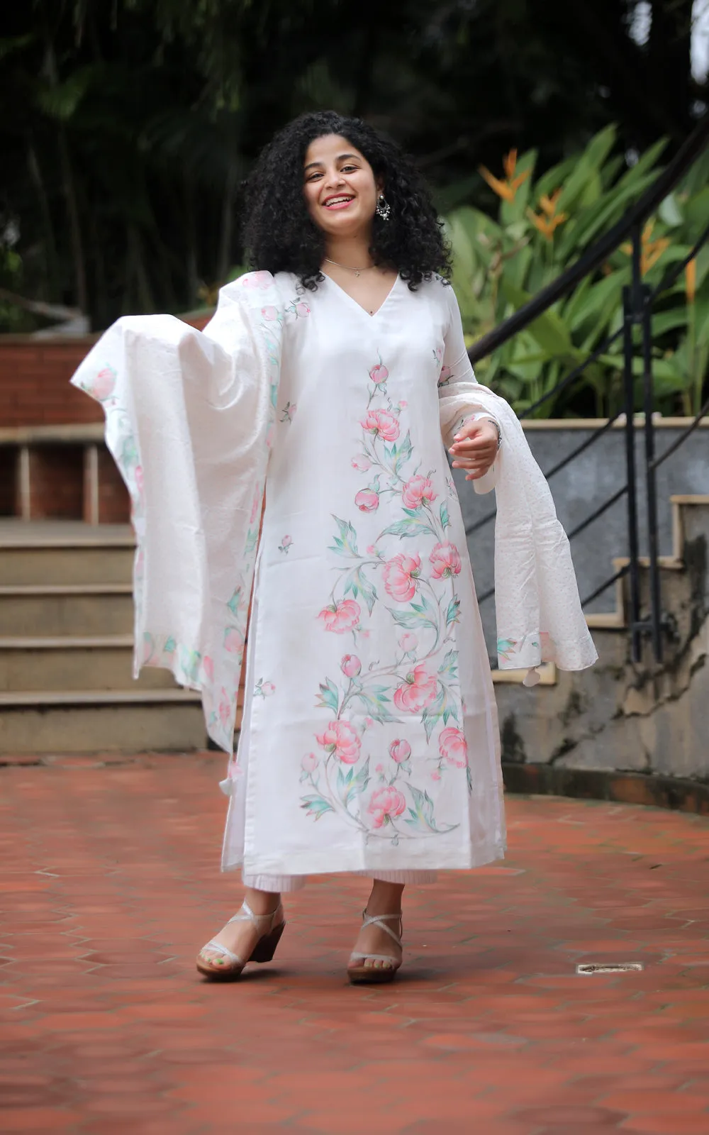 IVORY COTTON PEONY YOKE KURTA
