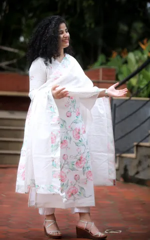 IVORY COTTON PEONY YOKE KURTA
