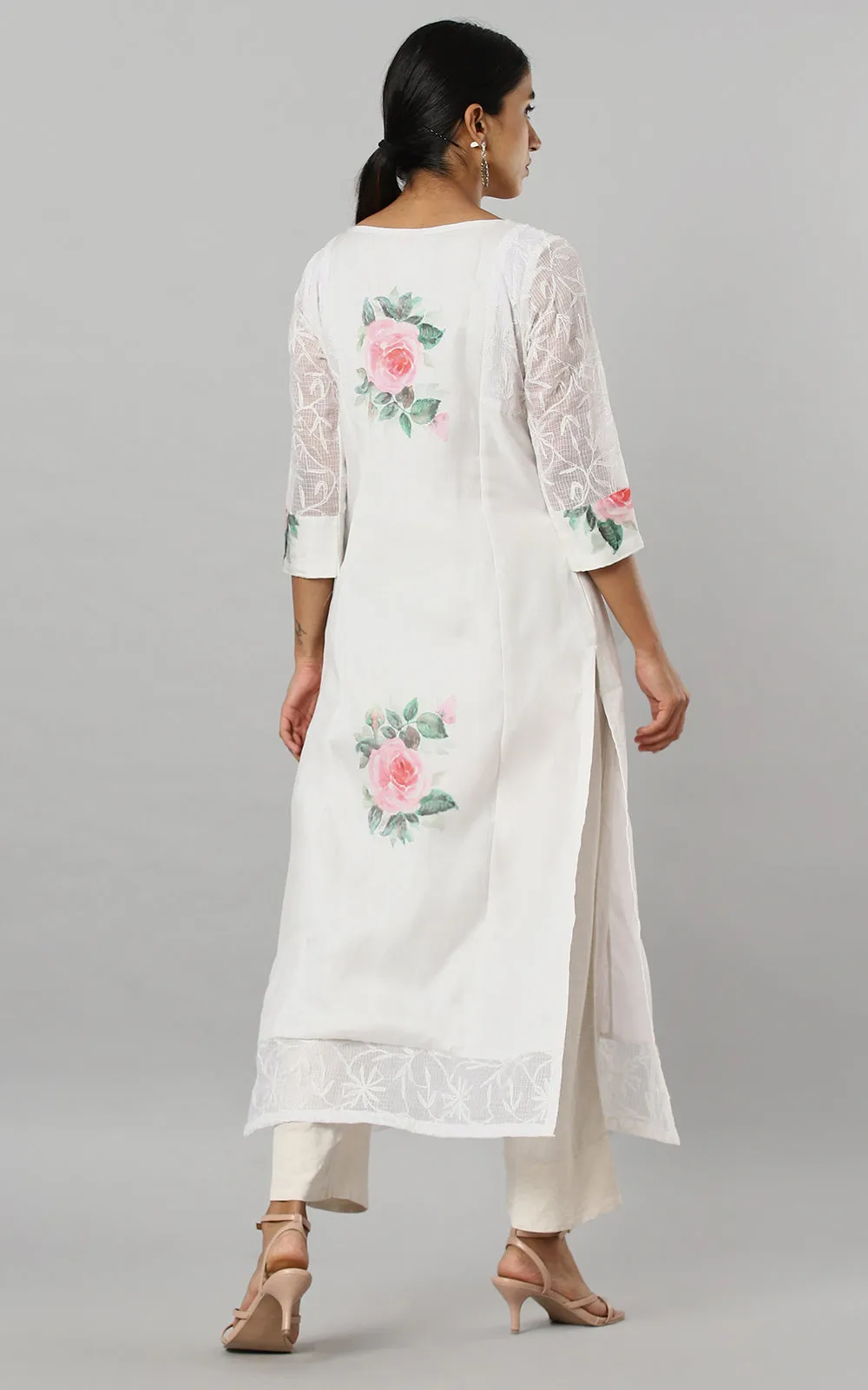 IVORY WHITE KURTA WITH CHIKAN WORK DETAILING