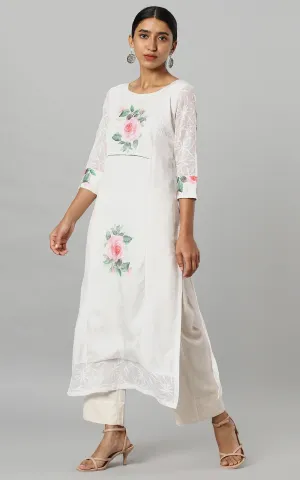 IVORY WHITE KURTA WITH CHIKAN WORK DETAILING