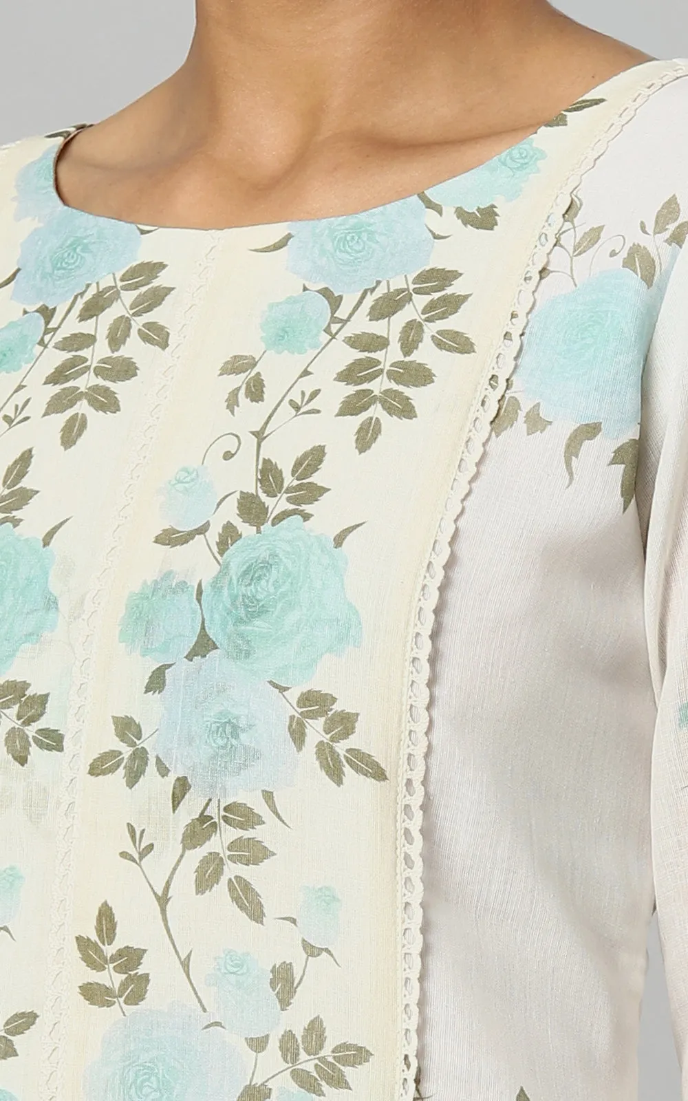 IVORY WILD ROSE KURTA AQUA