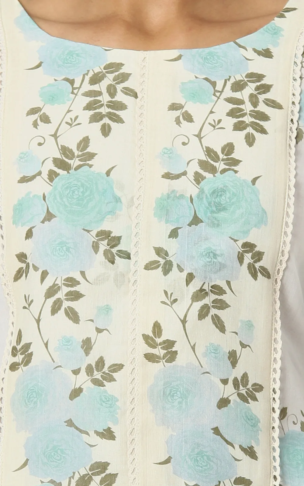 IVORY WILD ROSE KURTA AQUA