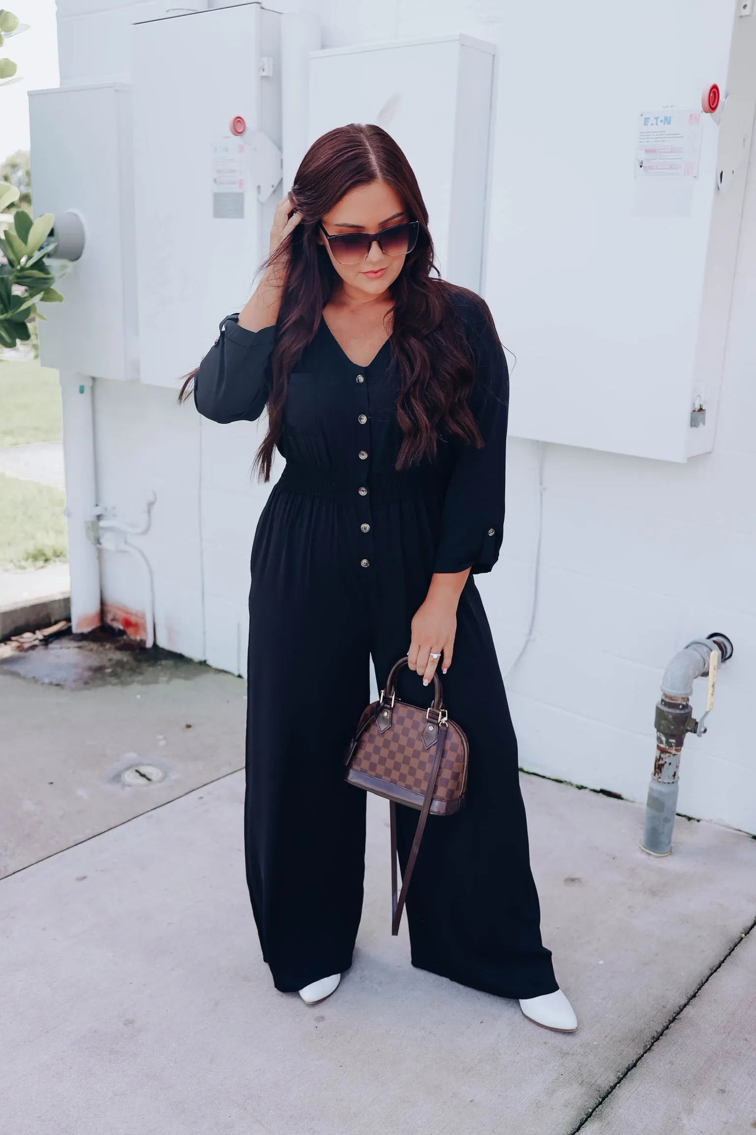 Jessica Button Down Jumpsuit - Black
