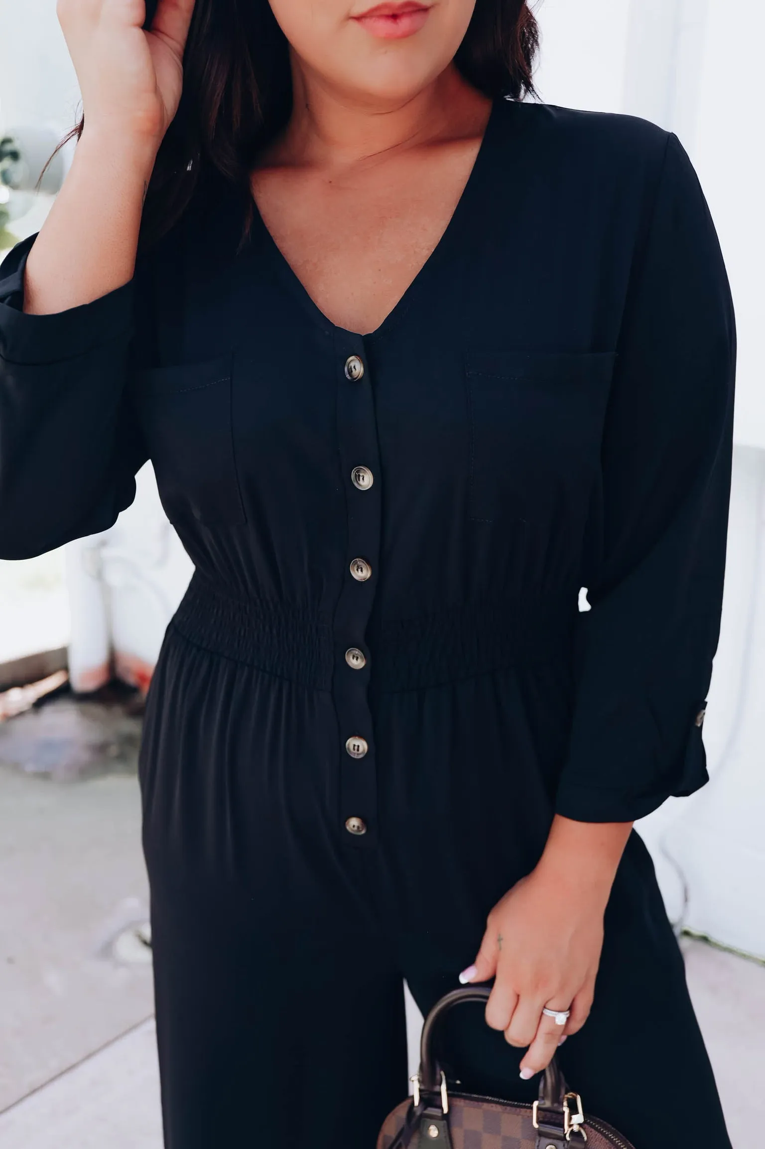 Jessica Button Down Jumpsuit - Black