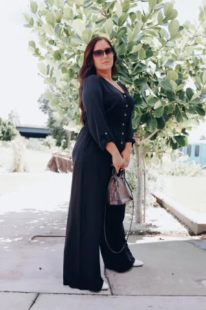 Jessica Button Down Jumpsuit - Black