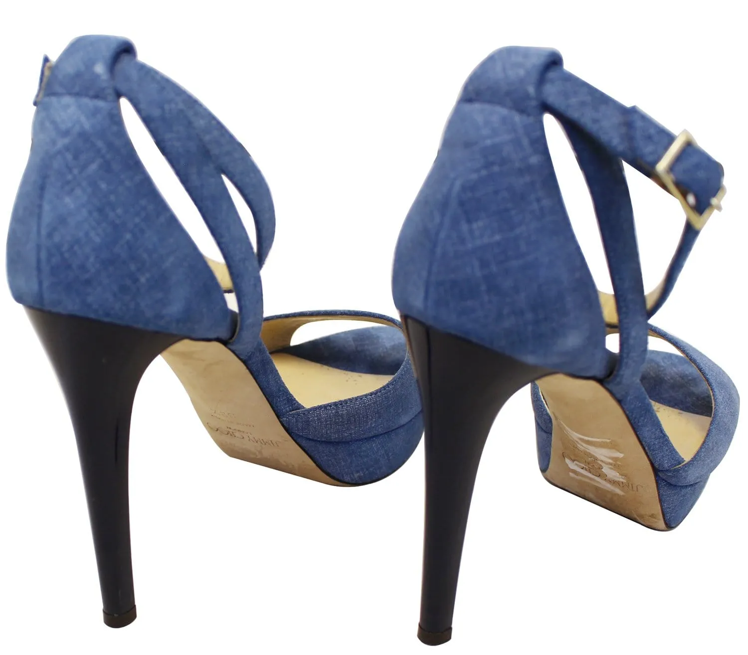 JIMMY CHOO Kayden Denim Platform Sandals Blue Size 39.1/2 - Sale