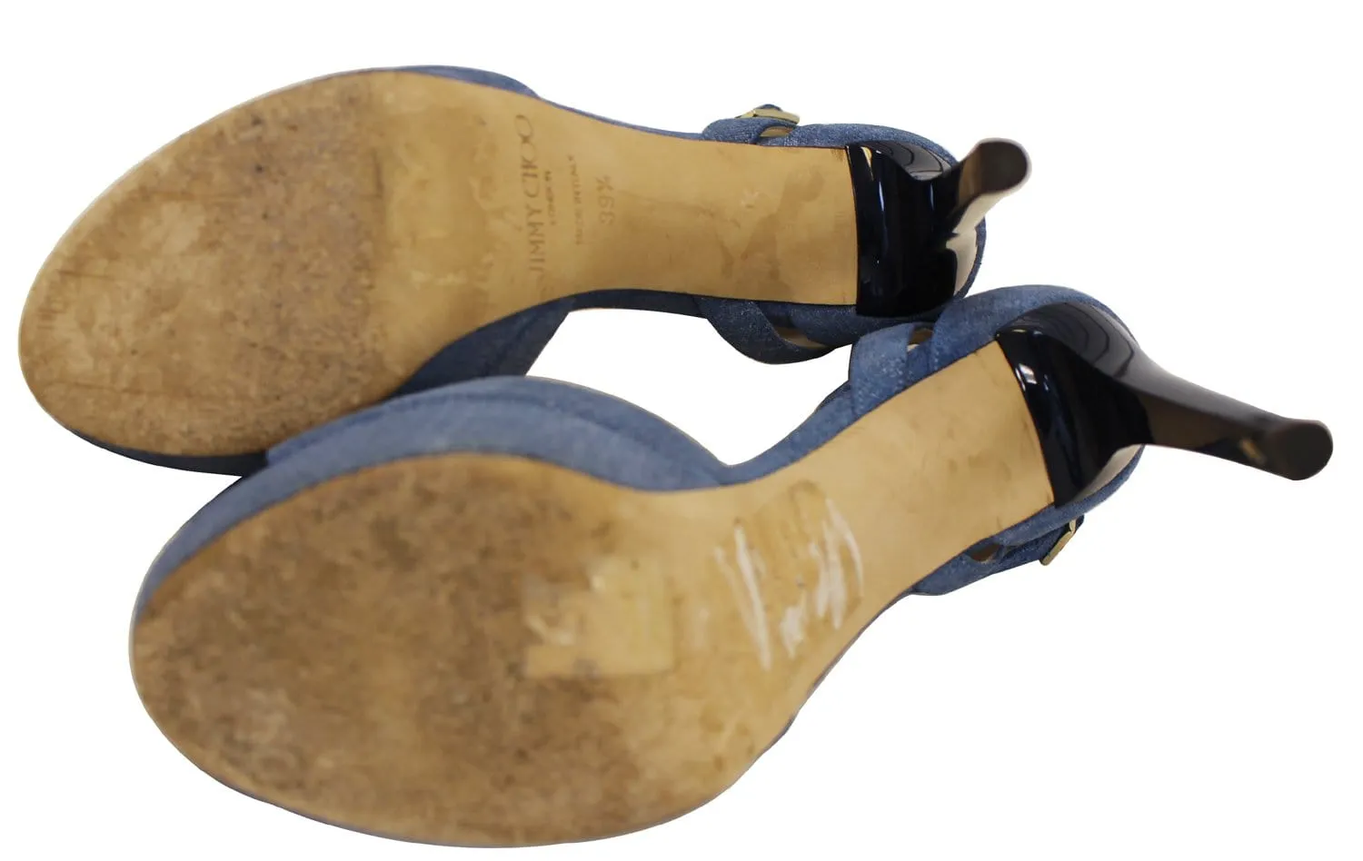 JIMMY CHOO Kayden Denim Platform Sandals Blue Size 39.1/2 - Sale