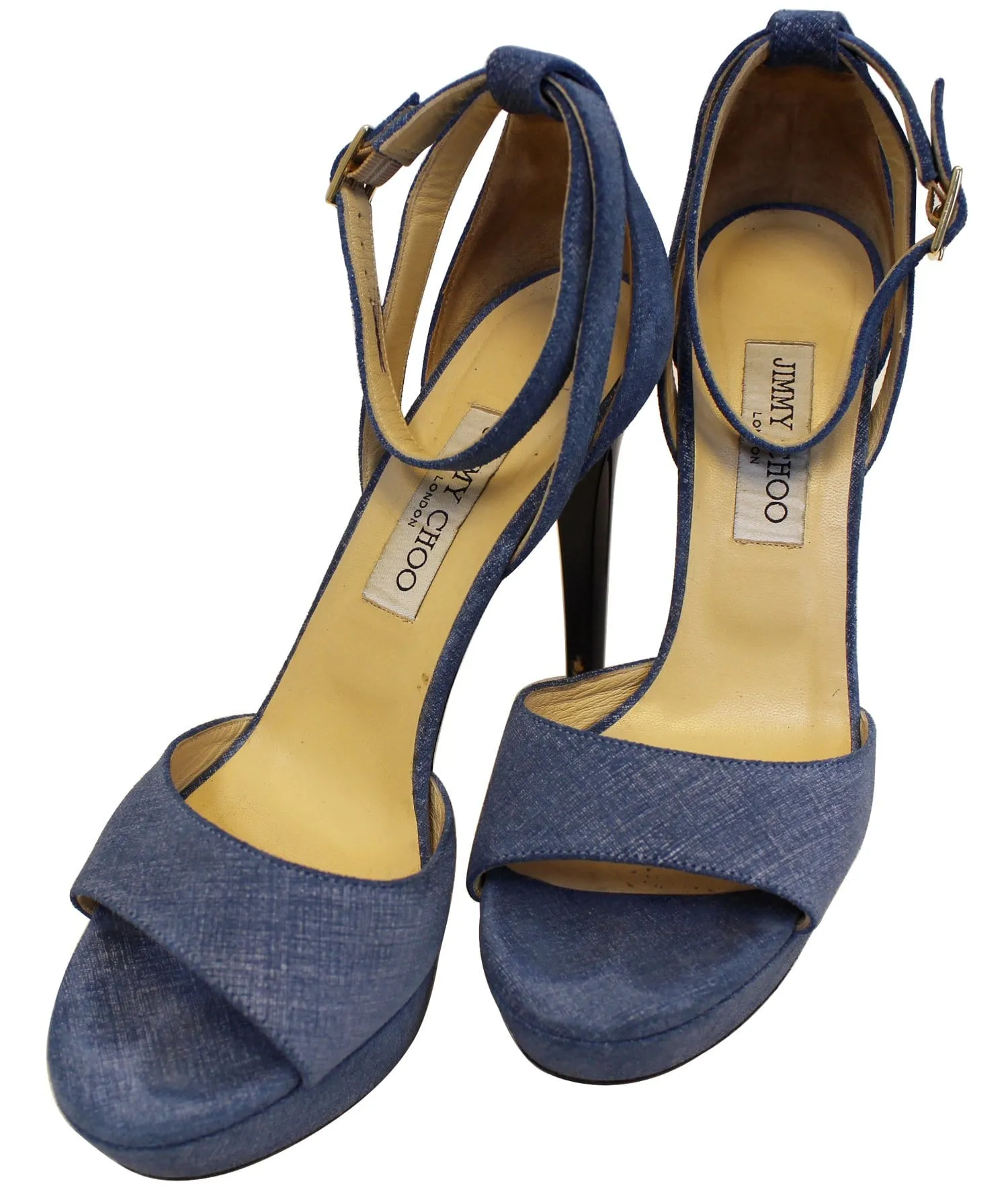 JIMMY CHOO Kayden Denim Platform Sandals Blue Size 39.1/2 - Sale