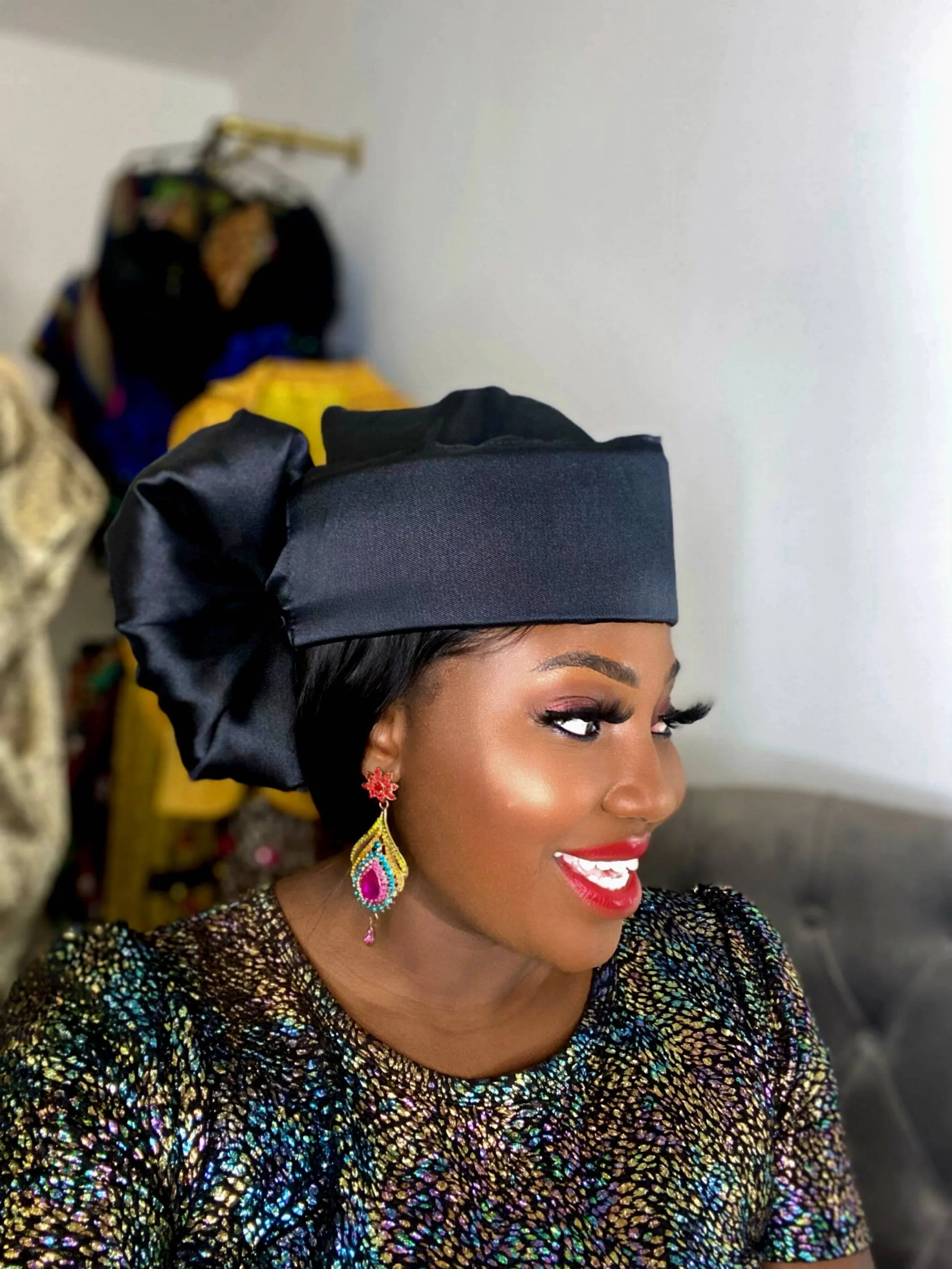 Joha Turban cap (Black)- Women's African turban hat