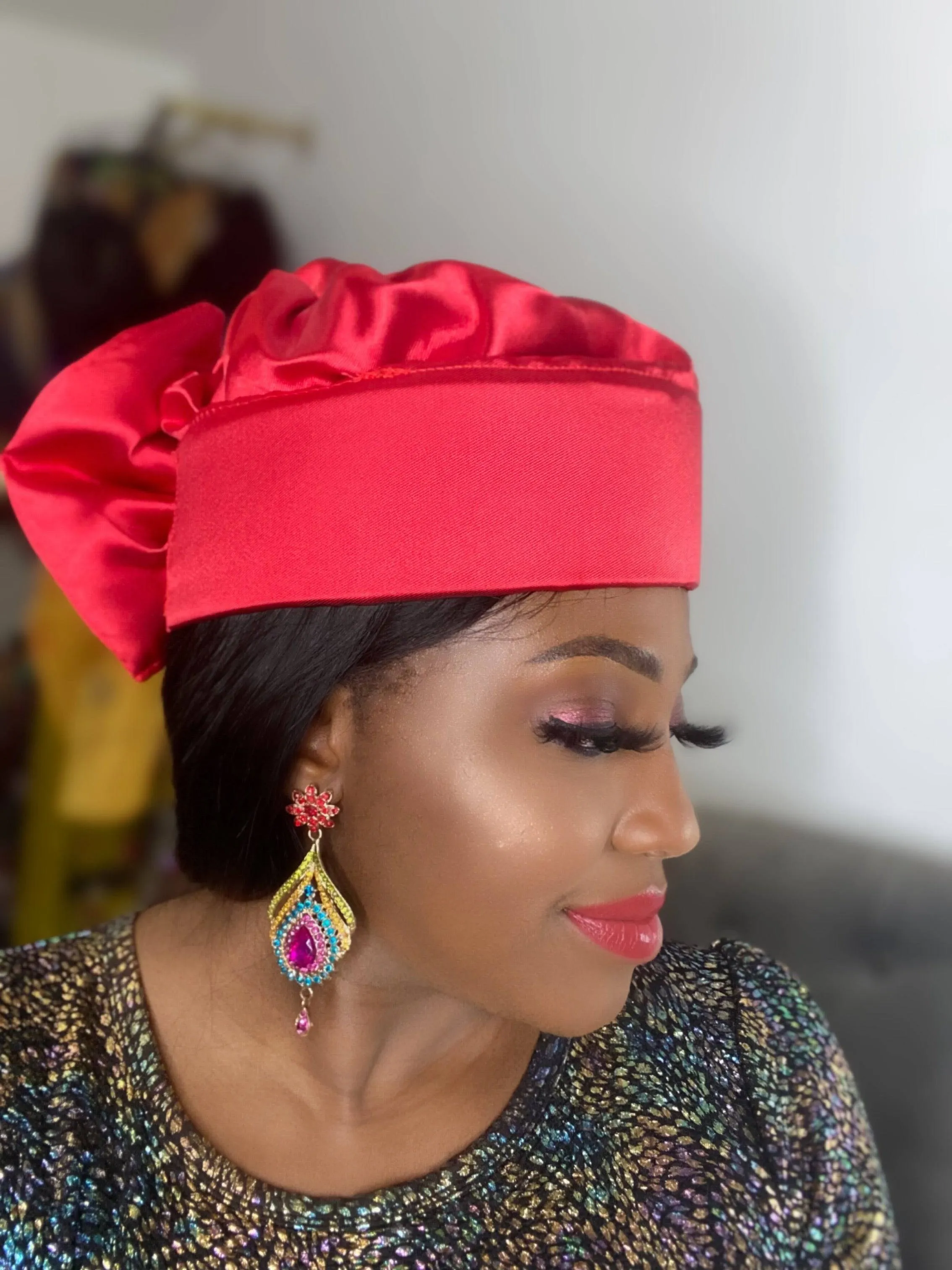 Joha Turban cap (Red)- Women's African turban hat