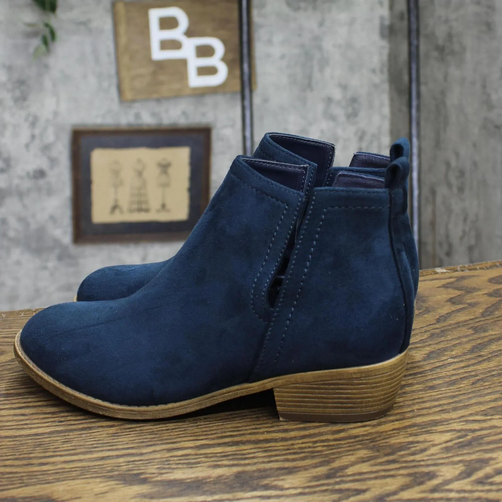 Journee Collection Womens Rimi Pull On Stacked Heel Booties RIMI-BLU Blue 6.5M
