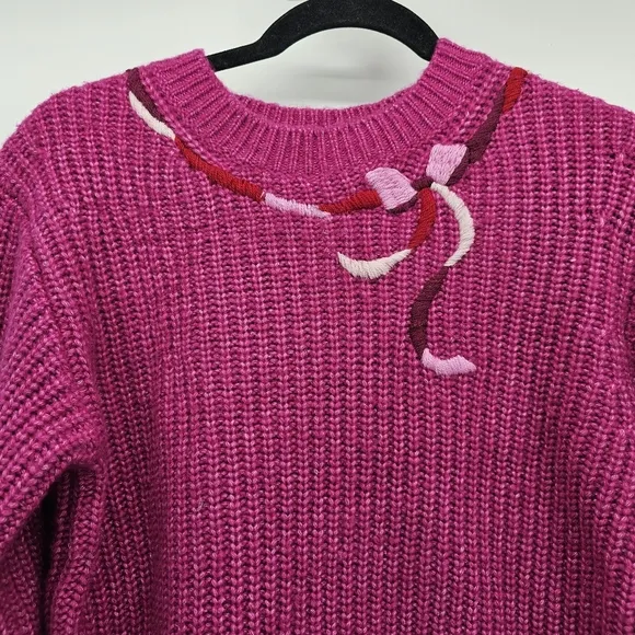 Kate Spade pink bow crew neck sweater women's size extra small