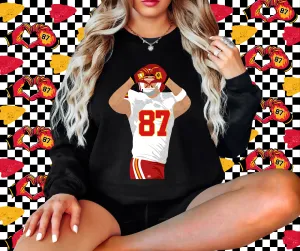 Kelce Heart Hands Cartoon Figure Black Graphic Sweatshirt