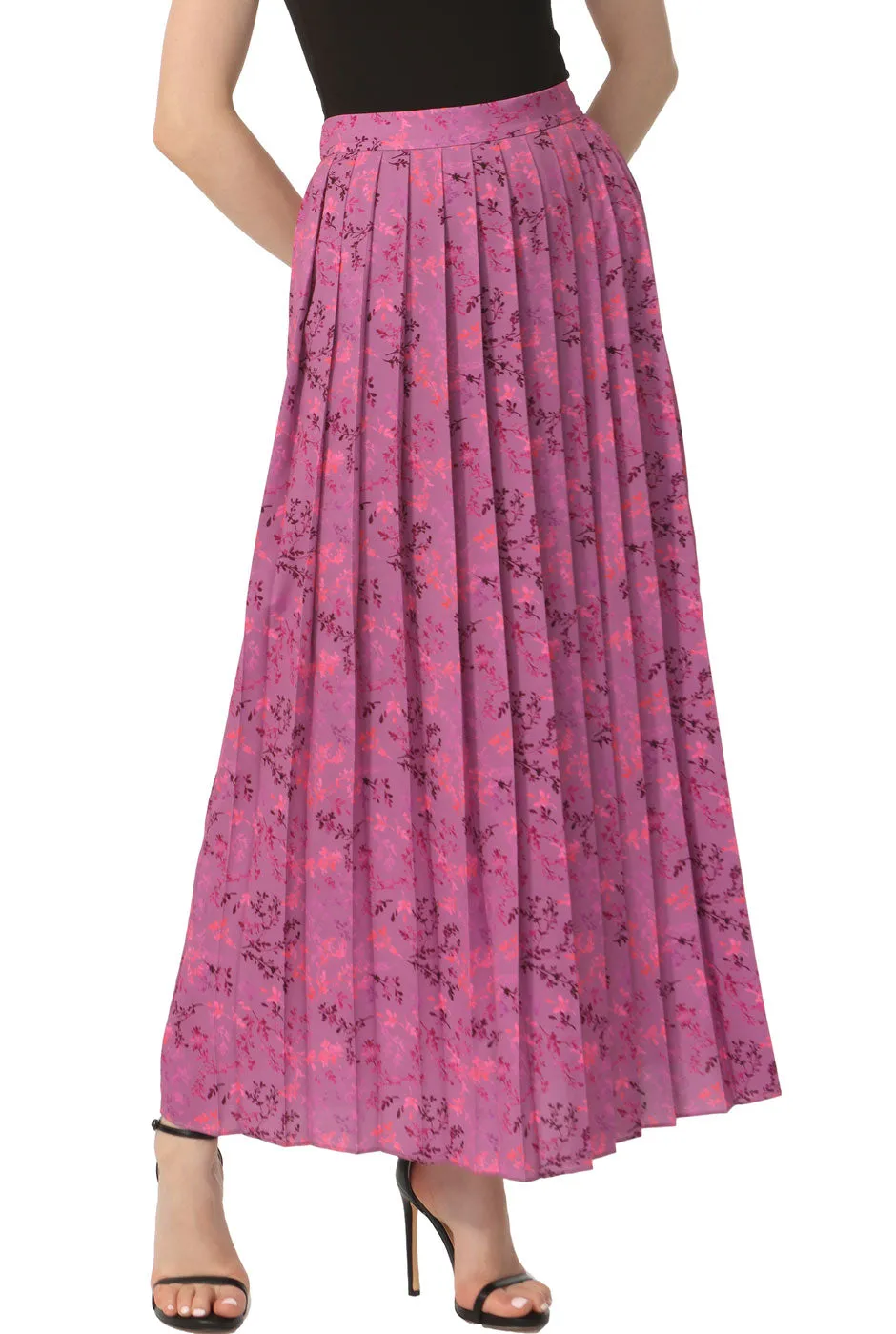 Kimi   Kai Women Print Box Pleat Maxi Skirt