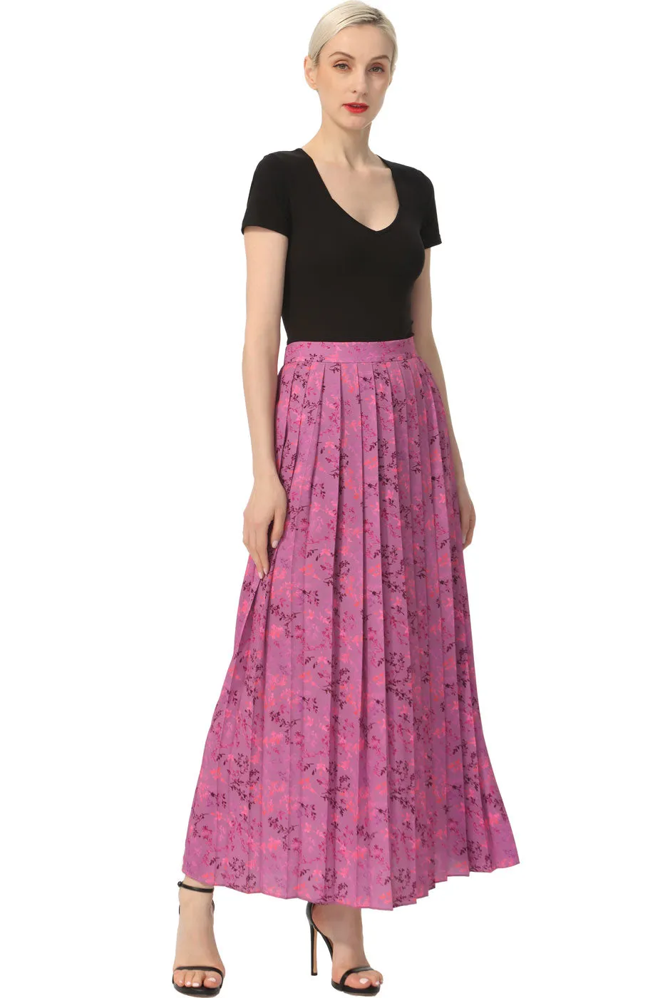 Kimi   Kai Women Print Box Pleat Maxi Skirt