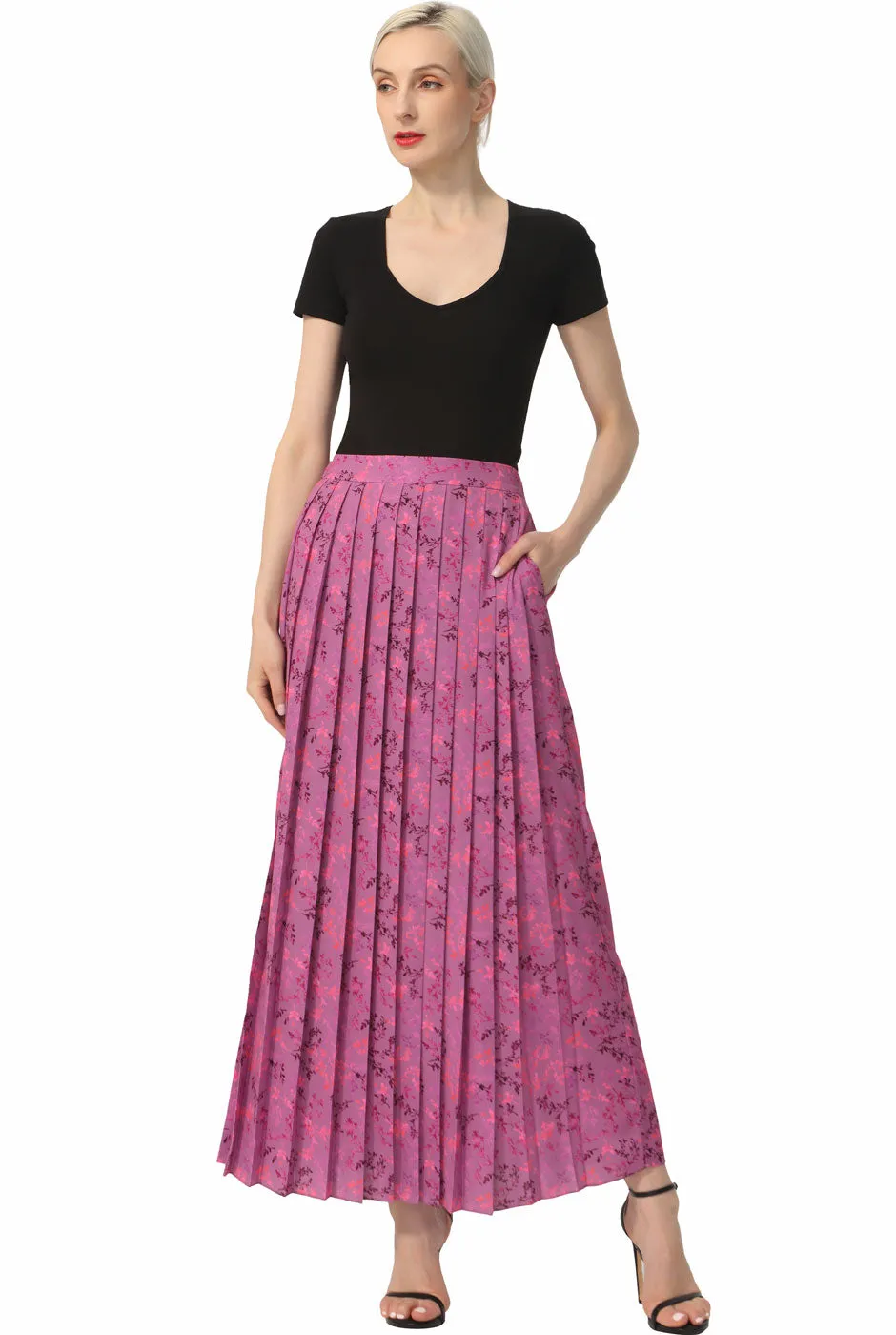 Kimi   Kai Women Print Box Pleat Maxi Skirt