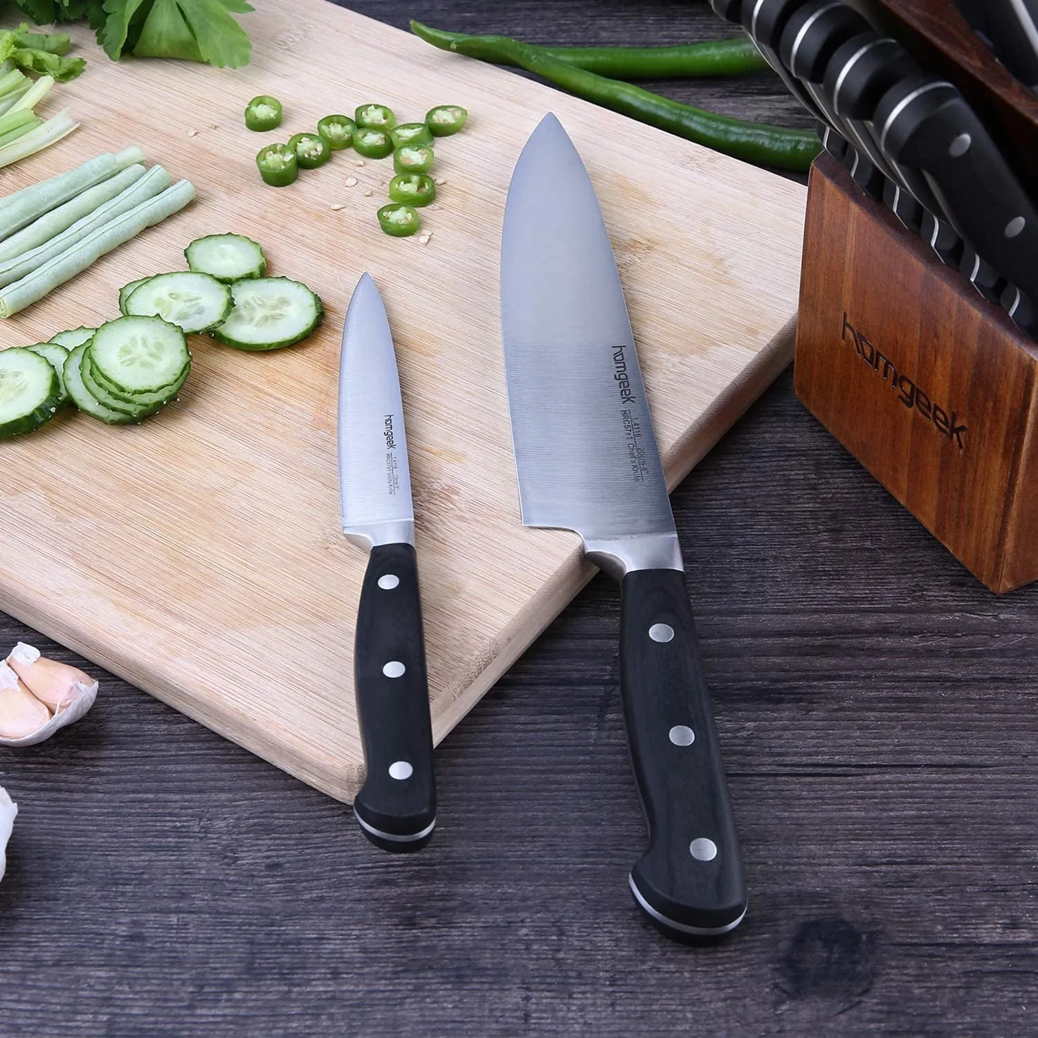 Kitchen Knife Set 15 Pieces with Wooden Block Kitchen Accessories Knife Set