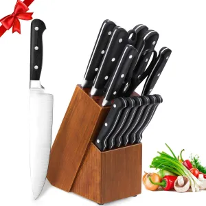Kitchen Knife Set 15 Pieces with Wooden Block Kitchen Accessories Knife Set
