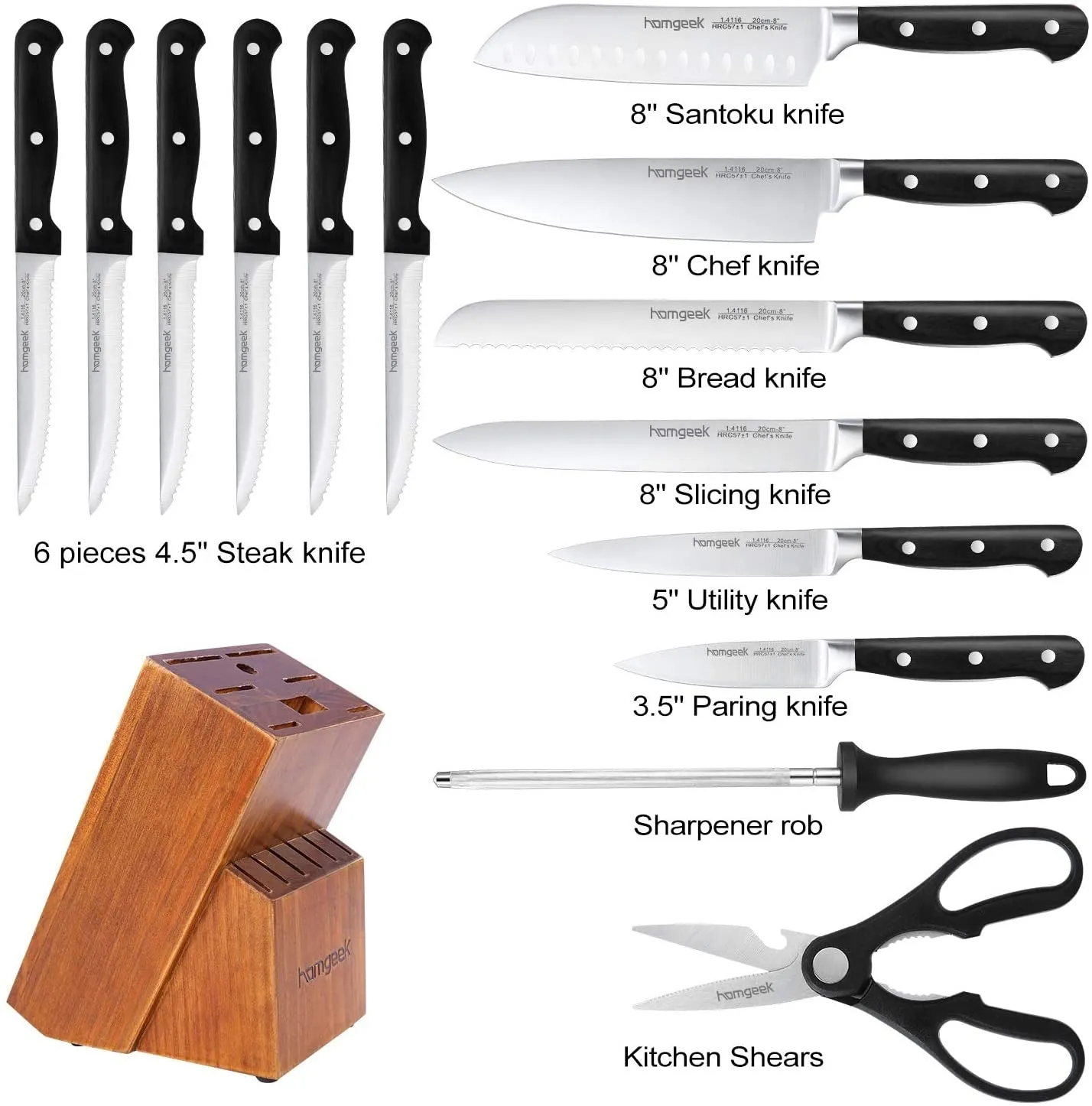 Kitchen Knife Set 15 Pieces with Wooden Block Kitchen Accessories Knife Set
