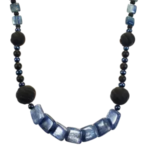 Kyanite Flats & Black Glass Necklace