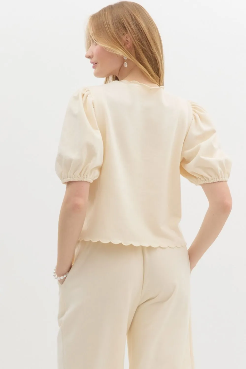 Lace Embroidered Puff Sleeve Top {Ecru}