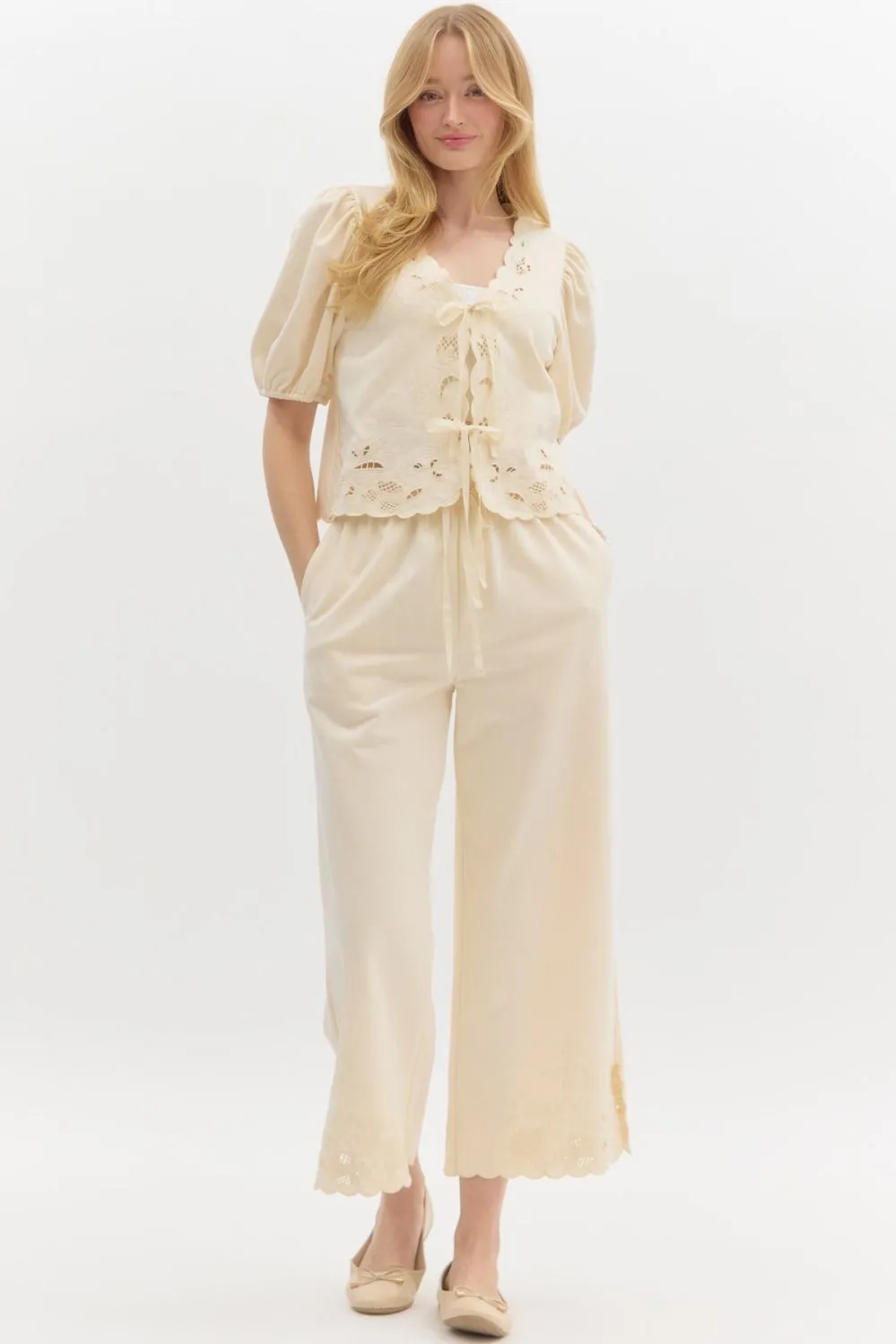 Lace Embroidered Puff Sleeve Top {Ecru}
