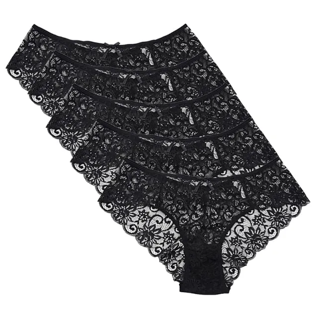 Ladies 5 Pack Mid Rise Floral Lace Underwear