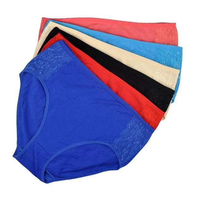 Ladies Plus Size 6 piece High Waist Lace Cotton Briefs