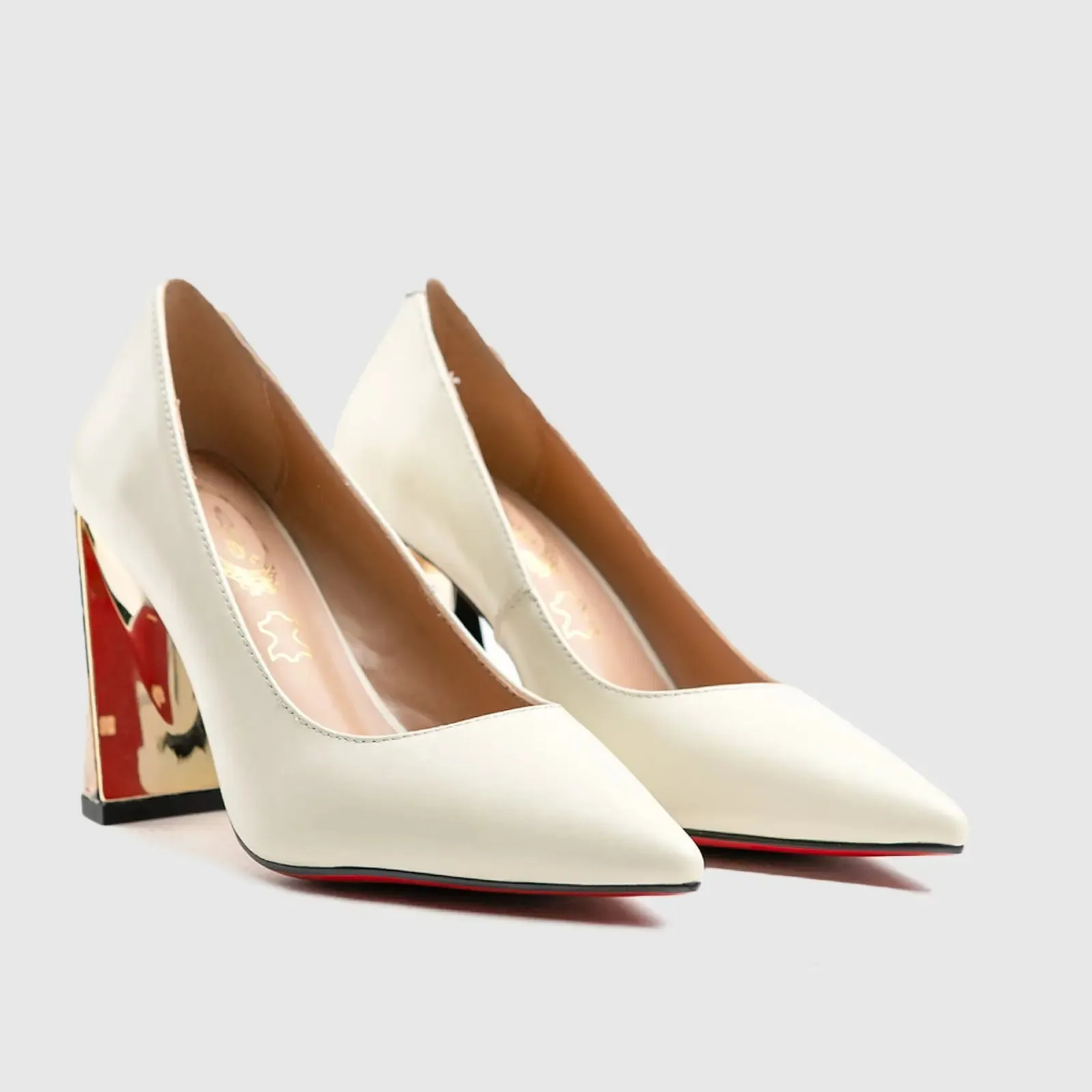 Leather High Heel Court White Lar015