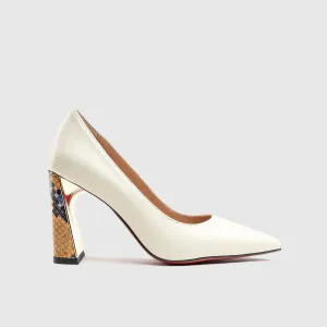 Leather High Heel Court White Lar015