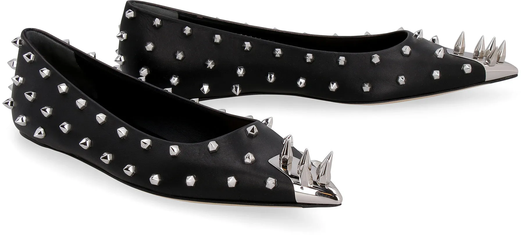 Leather pointy-toe ballet flats