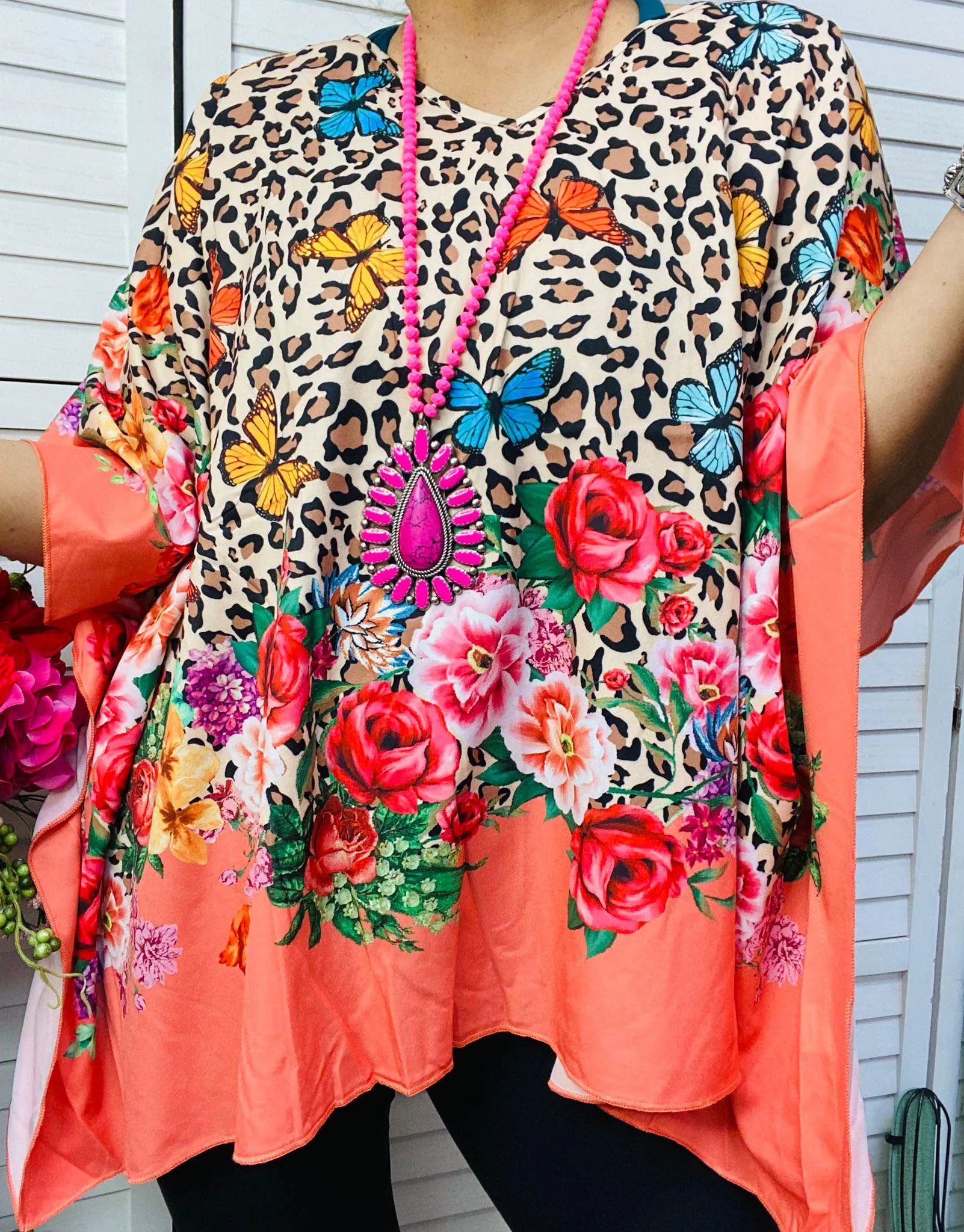 Leopard & Butterfly Poncho -ONE SIZE