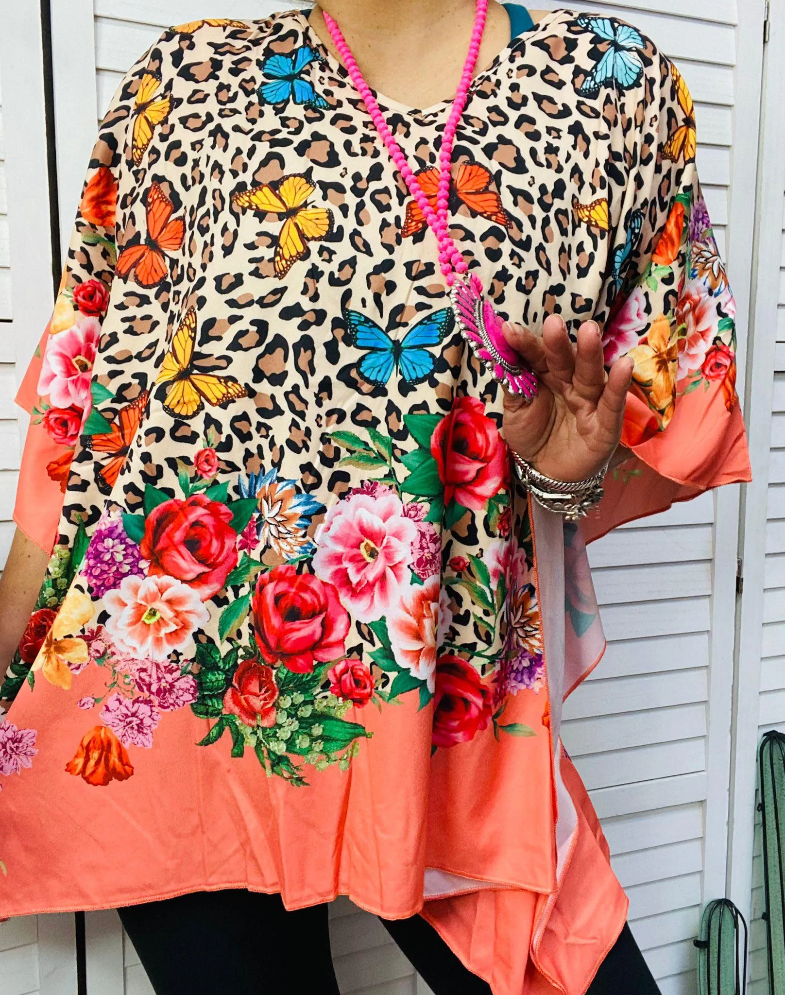 Leopard & Butterfly Poncho -ONE SIZE