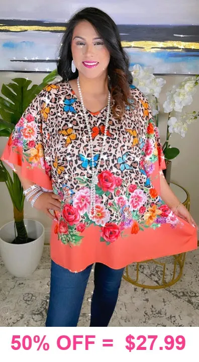 Leopard & Butterfly Poncho -ONE SIZE