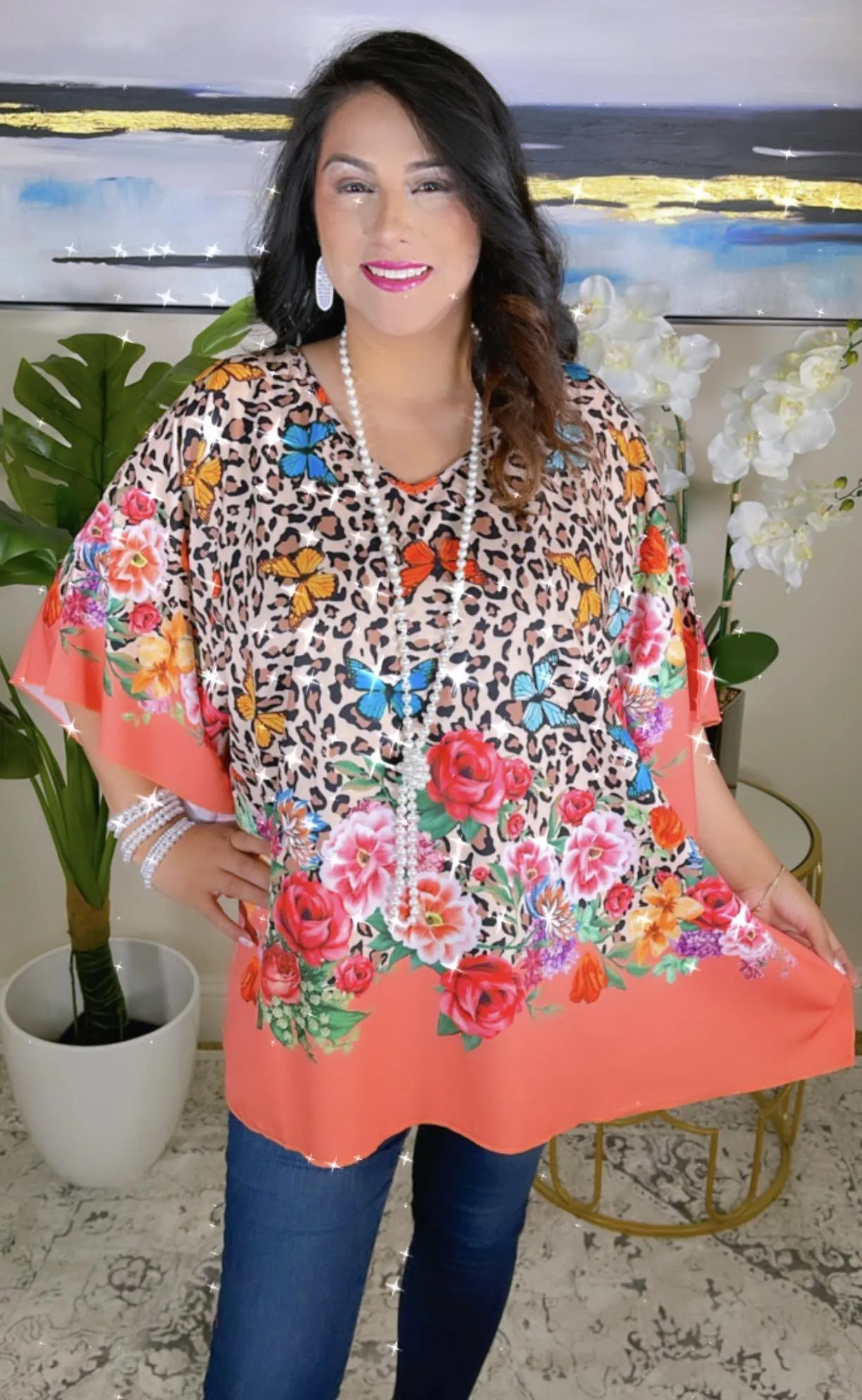 Leopard & Butterfly Poncho -ONE SIZE