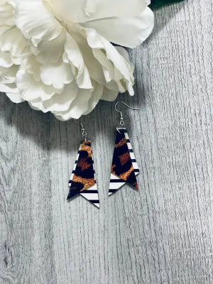 Leopard and Stripes Wooden Earrings