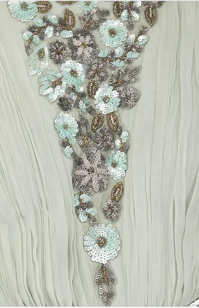 Light Sage Green Winged Sleeves Belted Gown