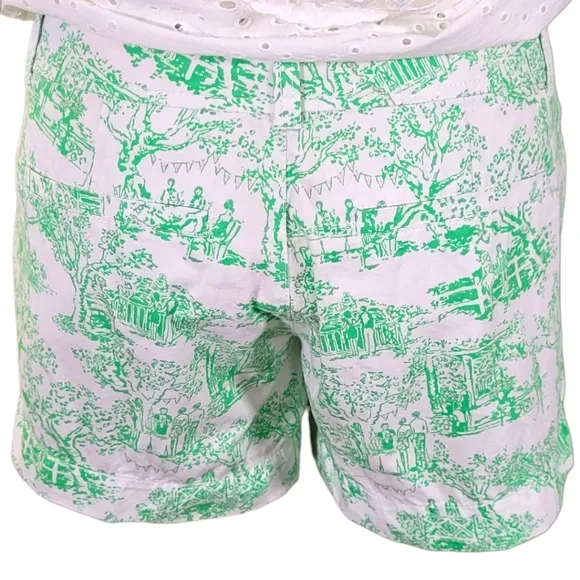 Lilly Pulitzer Callahan Shorts Spring Fever Toile Print White Green Party Print
