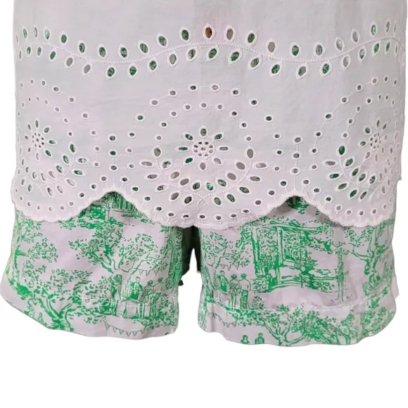Lilly Pulitzer Callahan Shorts Spring Fever Toile Print White Green Party Print