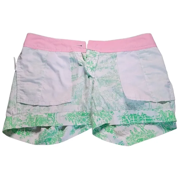 Lilly Pulitzer Callahan Shorts Spring Fever Toile Print White Green Party Print